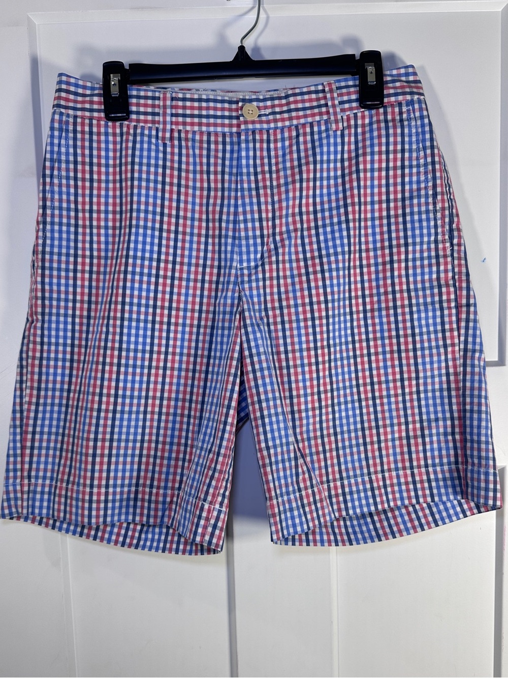 Vineyard Vines Red and Blue Breaker Gingham Flat Front Shorts 32”